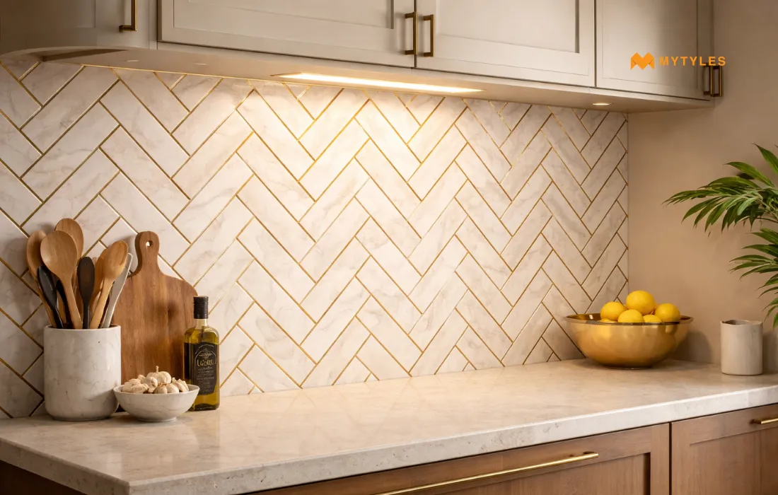 Herringbone Tile in kitchen